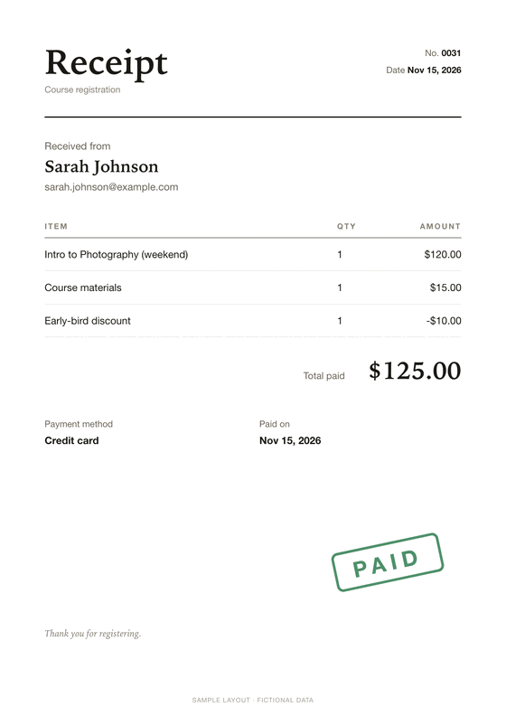 Payment receipt (USD)