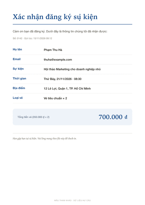 Event registration with ticket price in VND (Vietnamese)