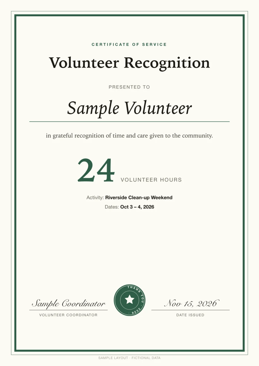 Volunteer service certificate
