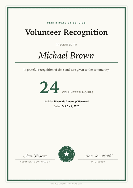 Volunteer service certificate